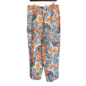 Chicos Pants Paradise Floral 100% Linen Ankle Pullon Pockets‎ Sz 1 US M Tropical